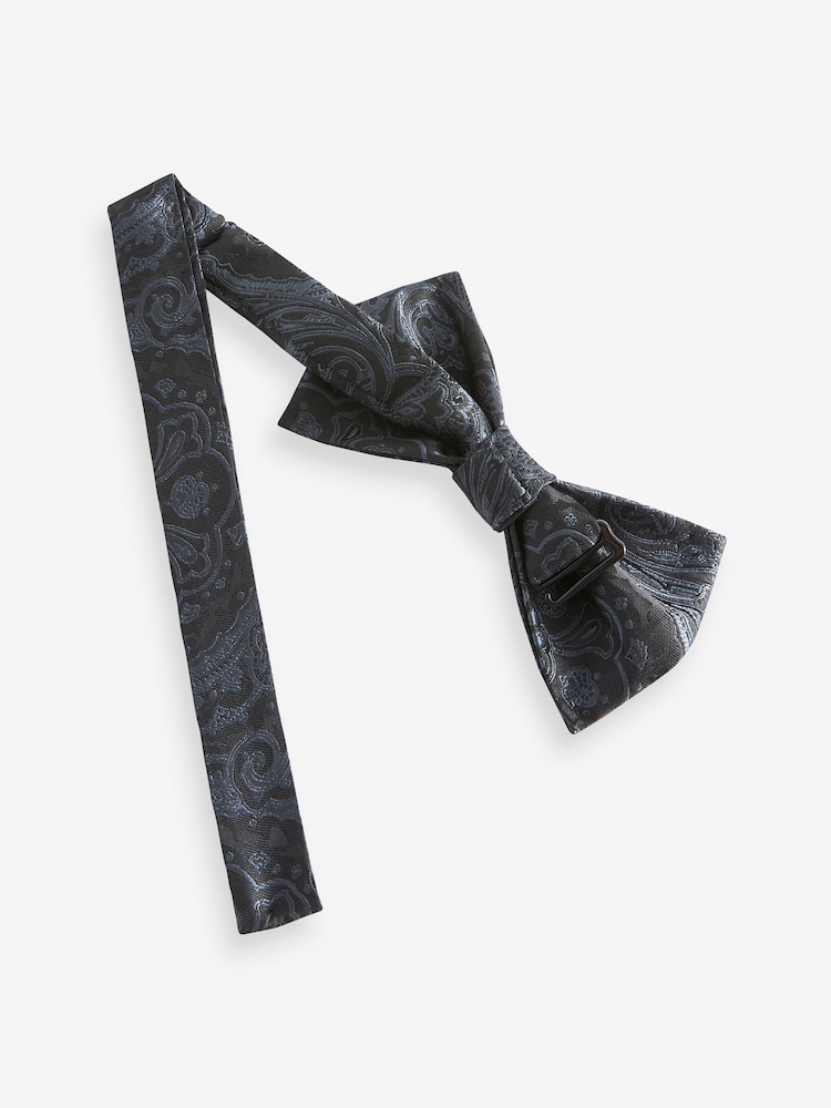 Black/Silver Paisley - Bow Tie And Pocket Square Set - Image 3 of 4