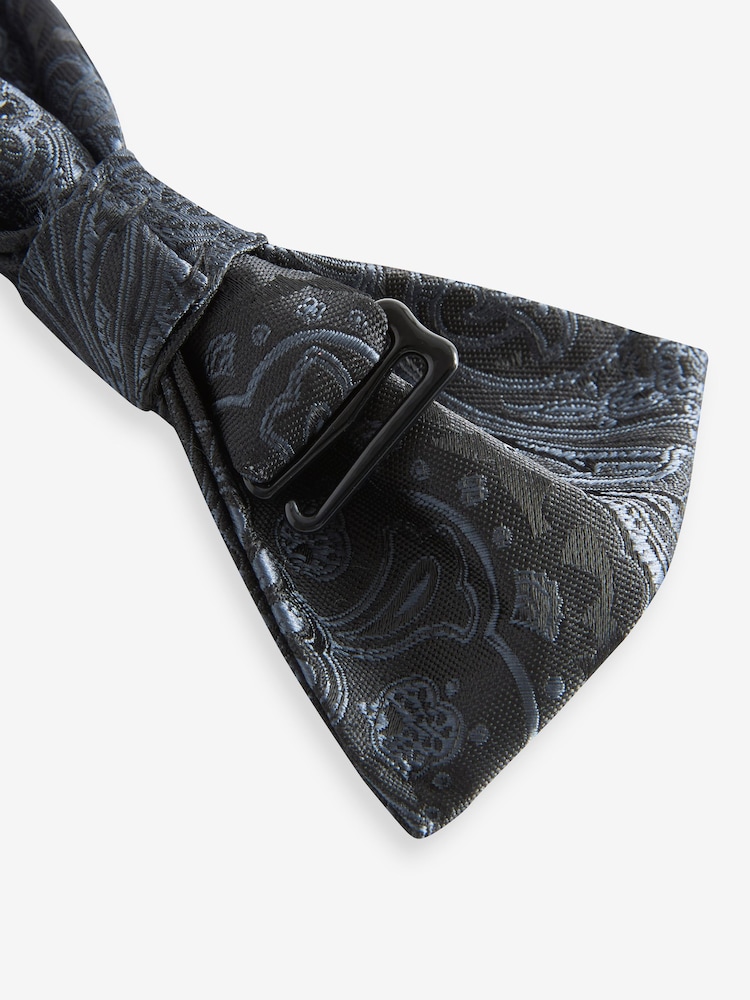 Black/Silver Paisley Bow Tie And Pocket Square Set - Image 4 of 4