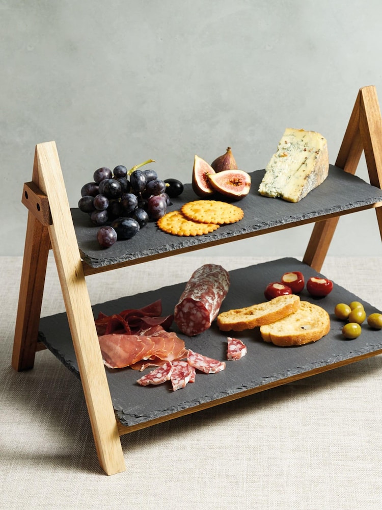 Black 2 Tier 40x30cm Slate Serving Stand - Image 1 of 2