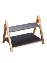 Black 2 Tier 40x30cm Slate Serving Stand - Image 2 of 2