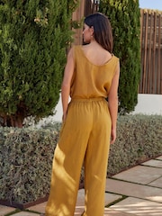 Mustard Yellow Premium 100% Linen Wide Leg Trousers - Image 3 of 6