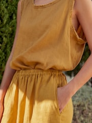 Mustard Yellow Premium 100% Linen Wide Leg Trousers - Image 5 of 6