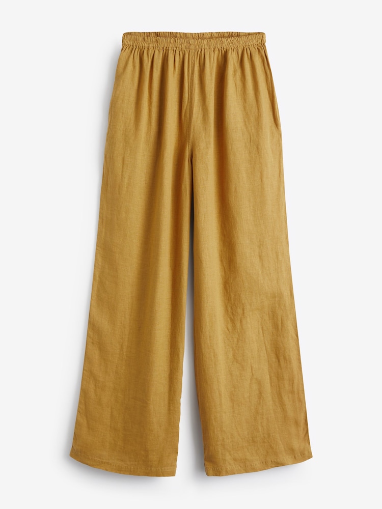Mustard Yellow Premium 100% Linen Wide Leg Trousers - Image 8 of 8 Mustard Yellow Premium 100% Linen Wide Leg Trousers - Image 8 of 8