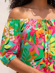 Roman Green Floral Print Bardot Top - Image 3 of 4