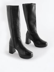Black Forever Comfort® Square Toe Platform Knee High Boots - Image 5 of 10