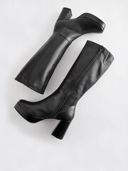 Black Forever Comfort® Square Toe Platform Knee High Boots - Image 9 of 10