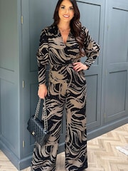 AX Paris Print Wrap Top Black and Khaki Jumpsuit - Image 4 of 5