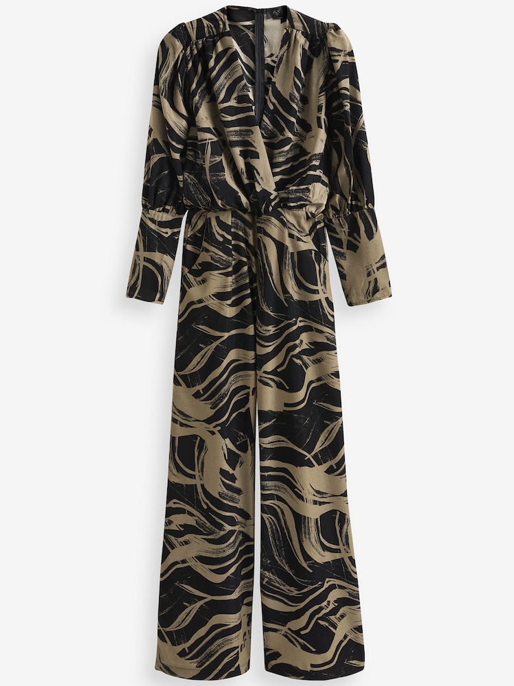 AX Paris Print Wrap Top Black and Khaki Jumpsuit - Image 5 of 5