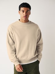 Ecru/White Oversized Jersey Cotton Rich Crew Sweatshirt - Image 1 of 7