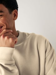 Ecru/White Oversized Jersey Cotton Rich Crew Sweatshirt - Image 4 of 7