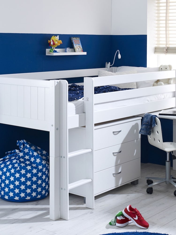 Flexa Kids White Avenue Kids Nordic Mid Sleeper With Pull-Out Desk And Chest - Image 1 of 2