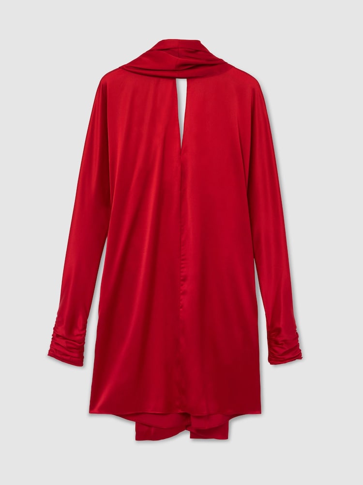 Reiss Red Ottilie Satin Cape-Detail Mini Dress - Image 2 of 9 Reiss Red Ottilie Satin Cape-Detail Mini Dress - Image 2 of 9