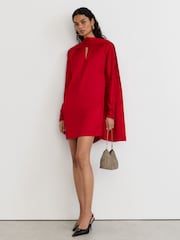 Reiss Red Ottilie Satin Cape-Detail Mini Dress - Image 3 of 9