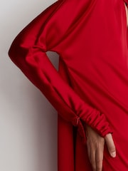 Reiss Red Ottilie Satin Cape-Detail Mini Dress - Image 4 of 9