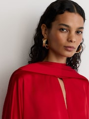 Reiss Red Ottilie Satin Cape-Detail Mini Dress - Image 5 of 9