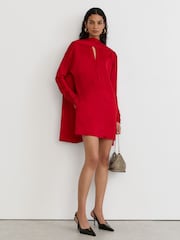 Reiss Red Ottilie Satin Cape-Detail Mini Dress - Image 6 of 9
