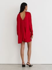 Reiss Red Ottilie Satin Cape-Detail Mini Dress - Image 8 of 9