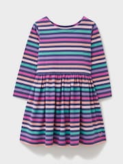 Crew Clothing Purple 100% Cotton Multi Stripe Jersey Dress - Image 1 of 3