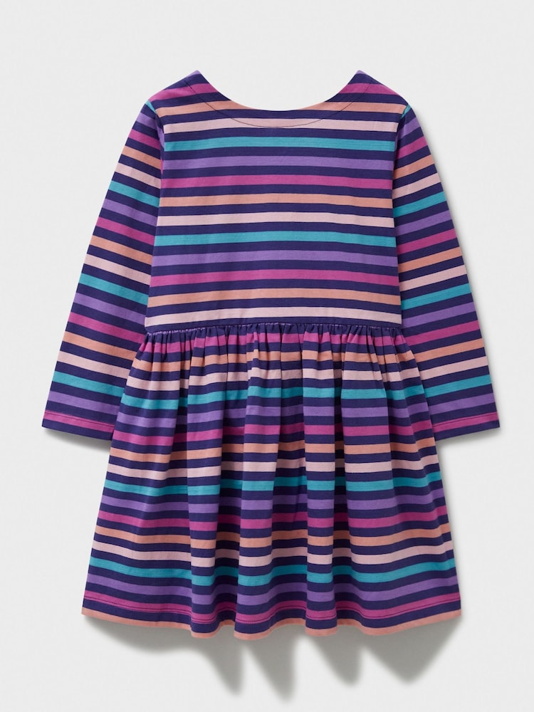 Crew Clothing Purple 100% Cotton Multi Stripe Jersey Dress - Image 2 of 3