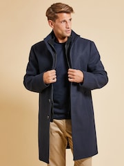 Threadbare Navy Luxe Funnel Neck Coat with Mock Layer - Image 1 of 4