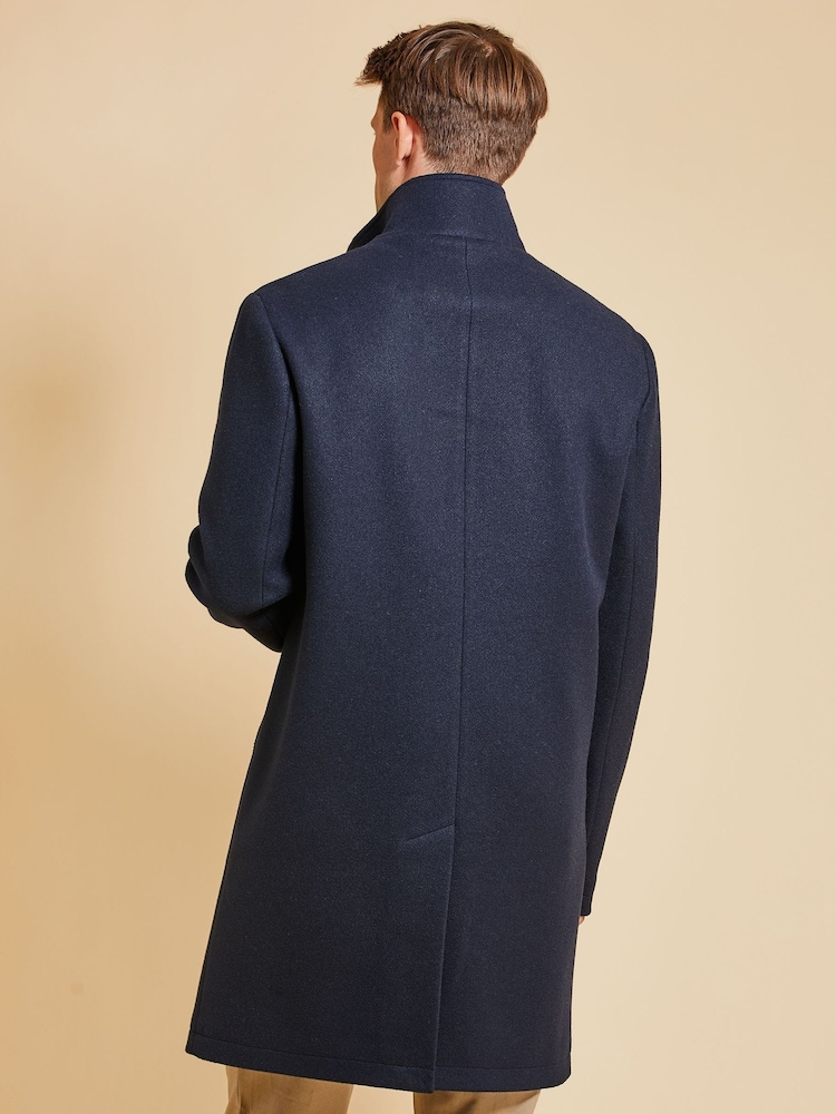 Threadbare Navy Luxe Funnel Neck Coat with Mock Layer - Image 2 of 4