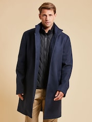 Threadbare Navy Luxe Funnel Neck Coat with Mock Layer - Image 3 of 4