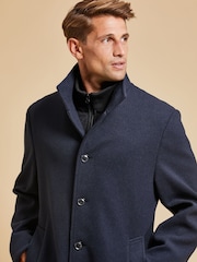 Threadbare Navy Luxe Funnel Neck Coat with Mock Layer - Image 4 of 4