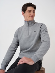 灰色白色 - Crew Clothing Classic Quarter Zip Sweatshirt - 圖片 1，共 5