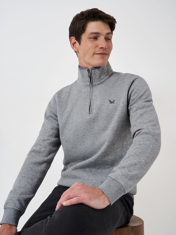 灰色白色 - Crew Clothing Classic Quarter Zip Sweatshirt - 圖片 1，共 5