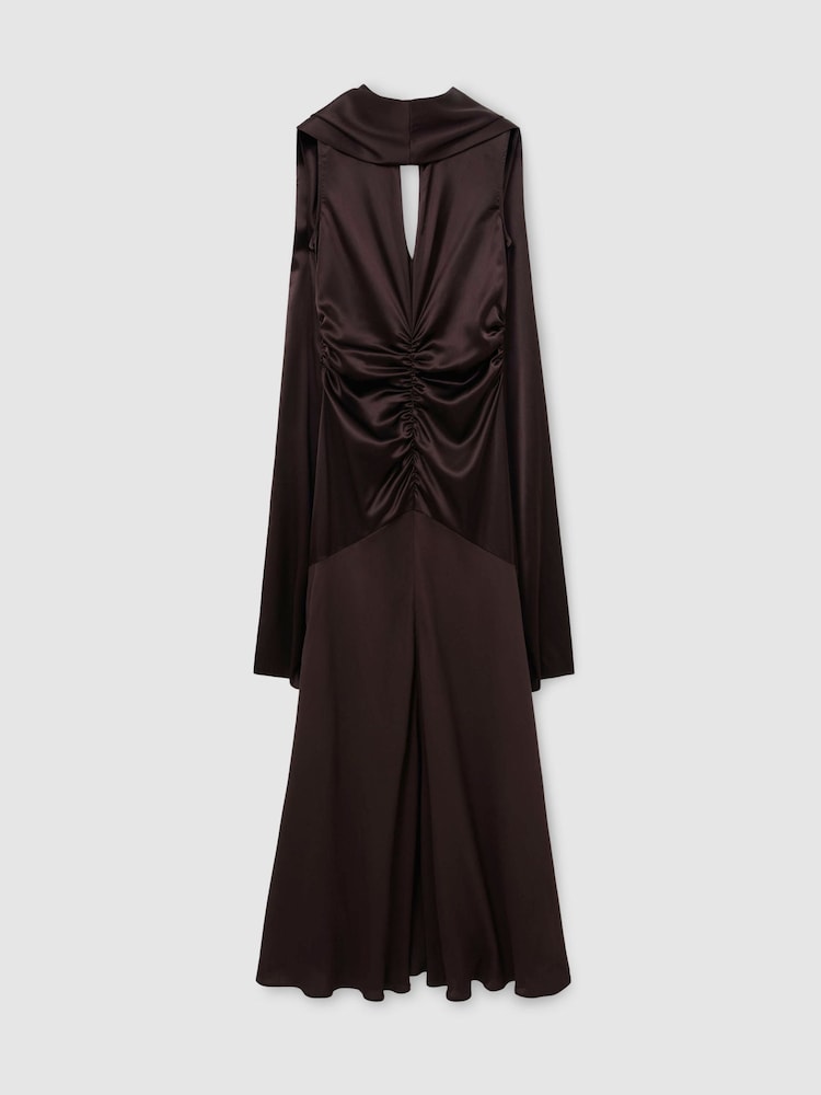 Weintraube Burgunder - Reiss Abi Cape-Detail Satin-Mix Ruched Maxi Dress - Bild 2 von 10 Weintraube Burgunder - Reiss Abi Cape-Detail Satin-Mix Ruched Maxi Dress - Bild 2 von 10