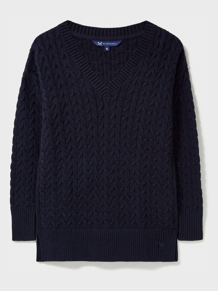Crew Clothing Edna Longline Cable V-Neck Jumper - Image 5 of 5