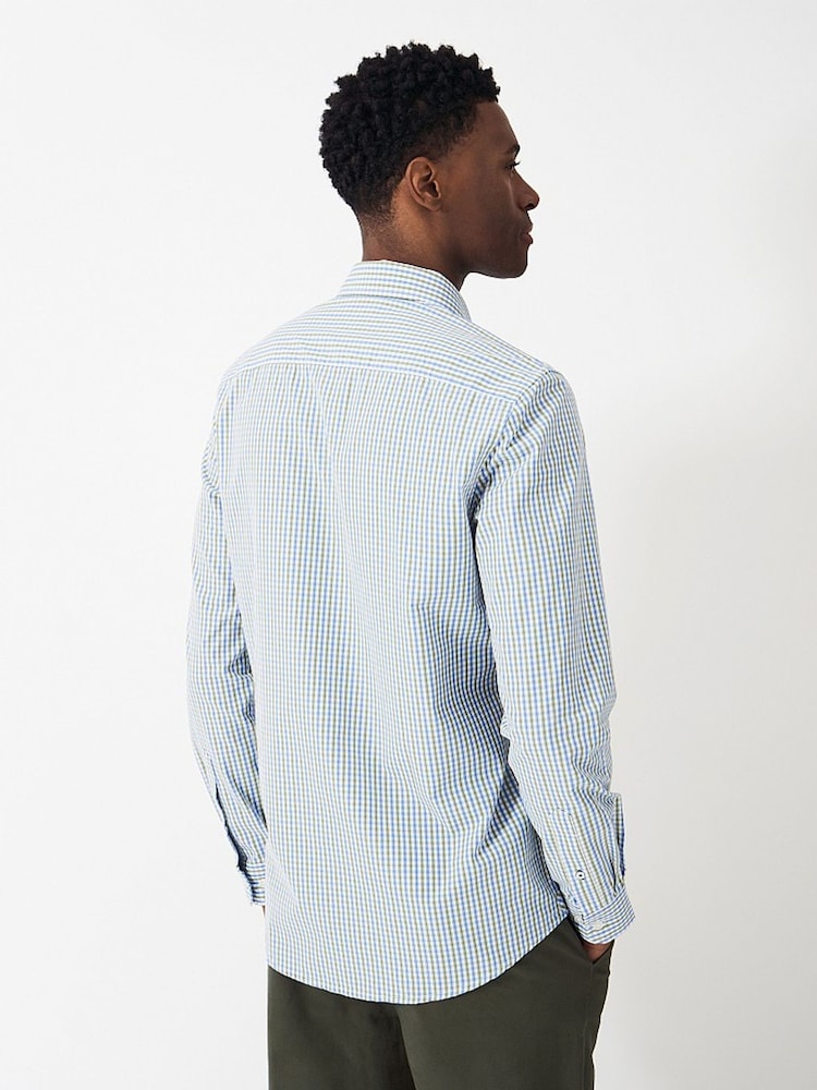 Crew Clothing Blue Slim Fit Peached Poplin Tattersall 100% Cotton Shirt - Image 2 of 5