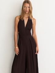 Reiss Lainey 홀터넥 플리츠 와이드 레그 점프수트 - 9의 이미지 3