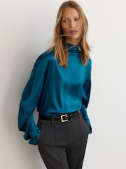 Reiss Cobalt Blue Meena Silk High-Neck Blouse - Image 1 of 7