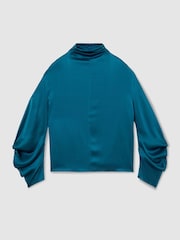 Reiss Cobalt Blue Meena Silk High-Neck Blouse - Image 2 of 7