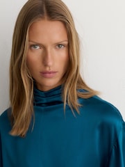 Reiss Cobalt Blue Meena Silk High-Neck Blouse - Image 4 of 7
