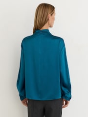 Reiss Cobalt Blue Meena Silk High-Neck Blouse - Image 6 of 7