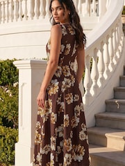 Roman Brown Floral Panel Midi Dress - Image 3 of 4