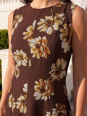 Roman Brown Floral Panel Midi Dress - Image 4 of 4