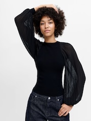 French Connection Black Krista Mix Pleated Sleeve Blouse - Image 2 of 6