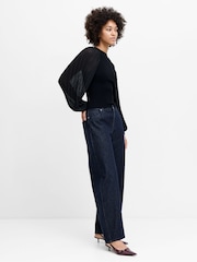 French Connection Black Krista Mix Pleated Sleeve Blouse - Image 3 of 6
