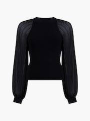 French Connection Black Krista Mix Pleated Sleeve Blouse - Image 5 of 6