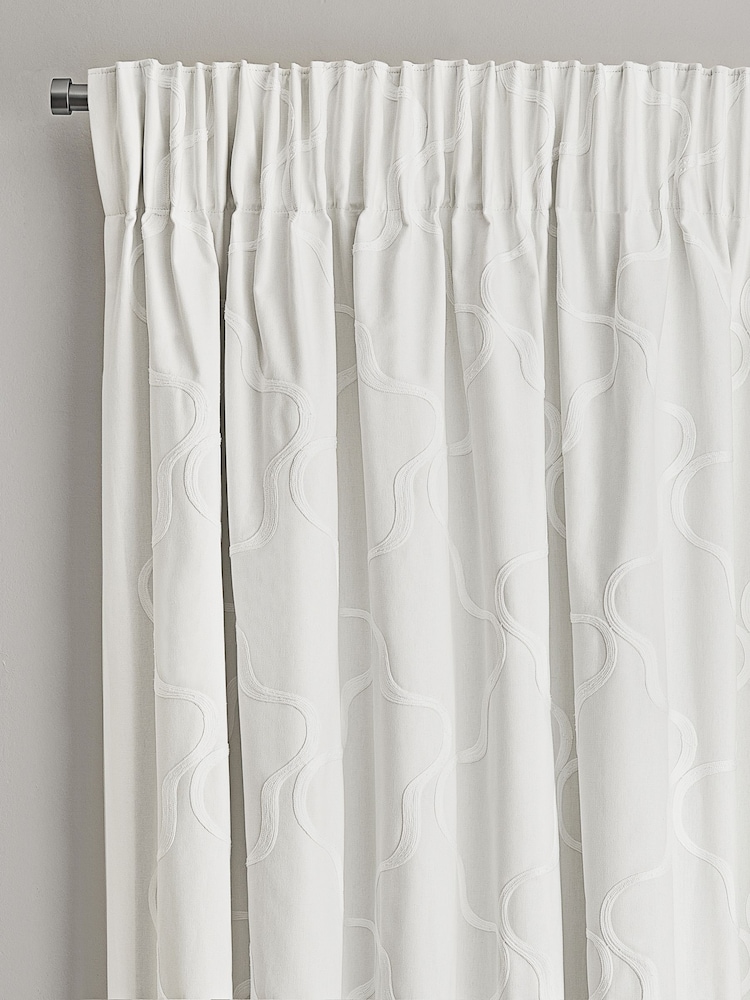 Jasper Conran London White Pencil Pleat Blackout Wiggle Embroidered Curtain - Image 4 of 4