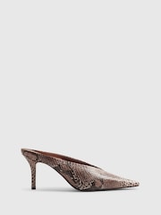 River Island Pink Olivia Attwood Snake Print Heeled Court Shoes - Image 1 of 5
