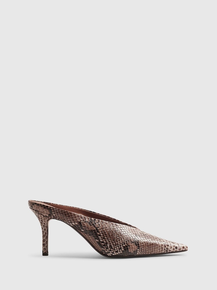 River Island Pink Olivia Attwood Snake Print Heeled Court Shoes - Image 1 of 5 River Island Pink Olivia Attwood Snake Print Heeled Court Shoes - Image 1 of 5