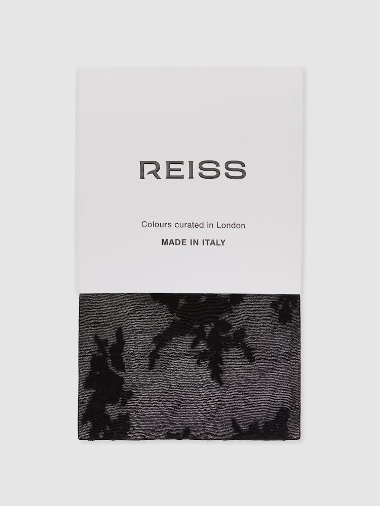Reiss Black Lyra Floral Patterned Sheer Tights - Image 2 of 4 Reiss Black Lyra Floral Patterned Sheer Tights - Image 2 of 4