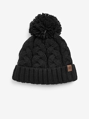 Black Knitted Cable Pom Hat (1-16yrs) - Image 1 of 2