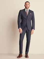 Navy Blue Slim Fit Herringbone Suit Trousers - Image 2 of 7