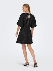 JDY Black Textured Puff Sleeve Mini Dress With Tie-Back Detail - Image 3 of 6
