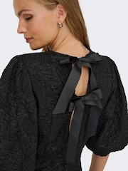 JDY Black Textured Puff Sleeve Mini Dress With Tie-Back Detail - Image 4 of 6